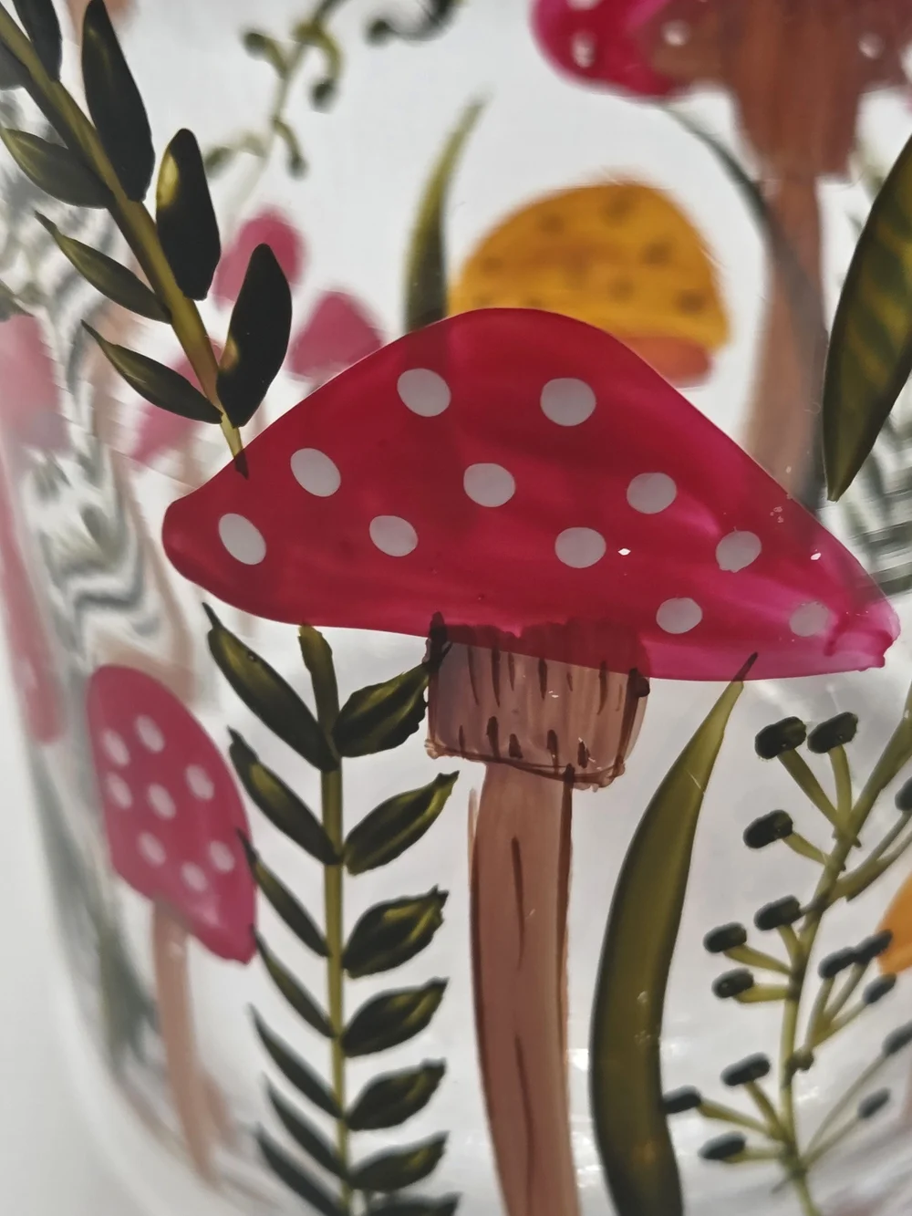 Hand-Painted Mushroom Glass Tumbler - Stylish Coffee & Tea Accessory